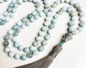 Aquamarine Mala Necklace | Mala Beads | 108 Mala Beads | Mala Jewelry | Boho Jewelry | Aquamarine Jewelry | Aquamarine Necklace | Birthstone