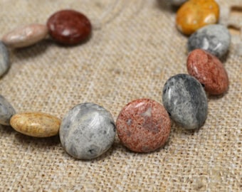 15pcs 12mm Sky Eye Jasper Natural Puffed Flat Round Coin Gemstone Beads