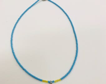 Blue and Yellow Sunflower Choker
