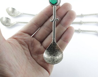 Lot of 6 teaspoons. Beautiful teaspoons in oriental style with green stones. Great gift!