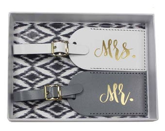Mr and Mrs Luggage Tags | Bride and Groom Tags | Honeymoon Luggage Tags | Bridal Shower Gift | Mr and Mrs Gift |Leather Luggage Tag