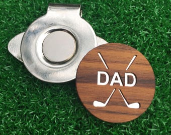 Fathers Day Personalized or DAD or Grandpa Teak Wood golf ball marker hat clip dad gift