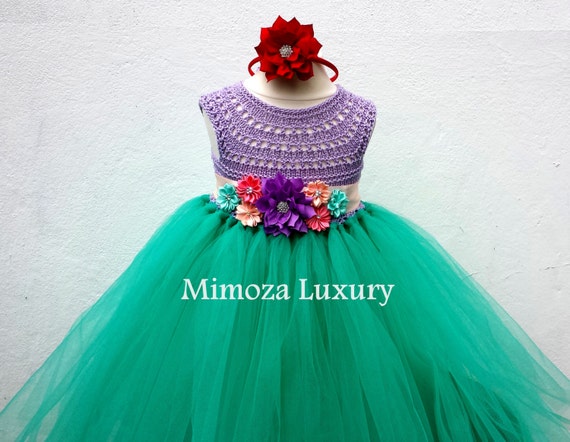 The Little Mermaid tutu dress, Ariel princess dress, little mermaid crochet top tulle dress, ariel hand knit top tutu dress, disney princess