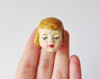 Antique Doll Brooch Sophie - Handmade Creepy Doll Pin