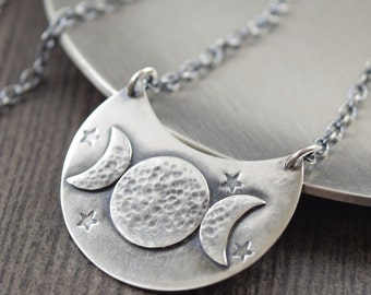 Triple moon goddess necklace triple goddess necklace crescent moon necklace sterling silver priestess necklace