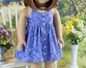 18 Inch Doll DRESS Sundress in Purple Batik with Necklace and SANDALS Option for dolls like American Girl