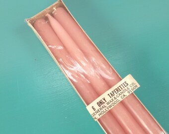 Lot 6 Pink Taper Candles / Vintage New Old Stock 1950s Taperettes 10 Inch
