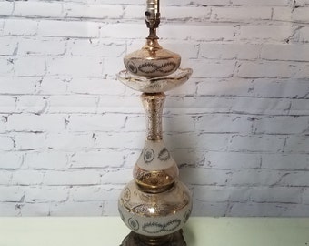 Hollywood regency Glass and gold lamp / Mid Century regency lamp