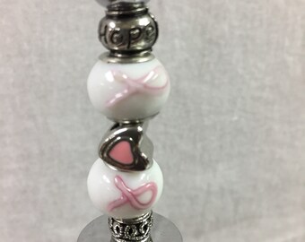 Wine Bottle Stopper - Breast Cancer Awareness - Beaded Wine Stopper