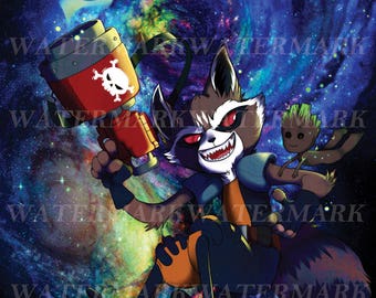 Rocket Raccoon Groot Guardians of The Galaxy Poster Art Print