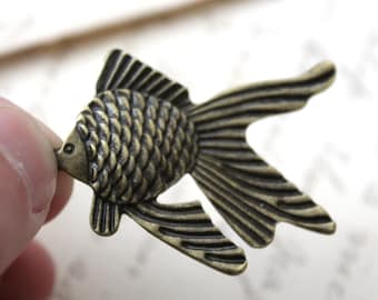 Beta Fish Antique Bronze Charms 46x36mm 3pcs - Ships Immediately from California - BC264