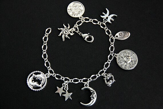 Pisces Bracelet. Pisces Charm Bracelet. Zodiac Bracelet. Sun