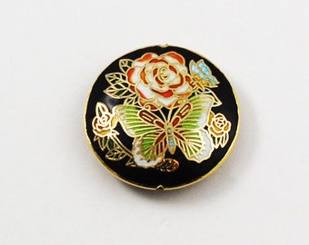 Black Cloisonne Pendant Vintage Chinese Floral