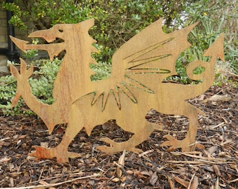 Rusty Metal Welsh Dragon / Welsh Dragon Garden Art / Welsh gift / St Davids Day Gift / Metal Garden Sculpture / Rusty Metal Dragon Sculpture