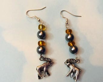 AK Moose Earrings - silver & gold