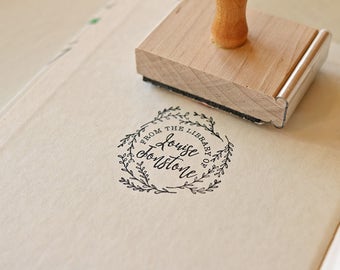 Library Stamp, Custom Stamp, Ex LIbris, Book Stamp, Gift for Her, Personalized Gift, Teacher Gift, Anniversary Gift, Book Lover, Wood, Stamp