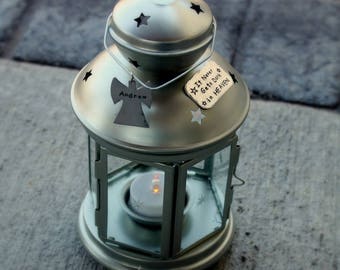 Personalized MEMORIAL LANTERN for loss of baby, child, or loved one "It Never Gets Dark in HEAVEN" Free Shipping