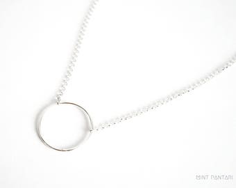 Silver ring necklace, minimalist circle necklace, geometric circle pendant, graphic necklace, sterling silver circle choker
