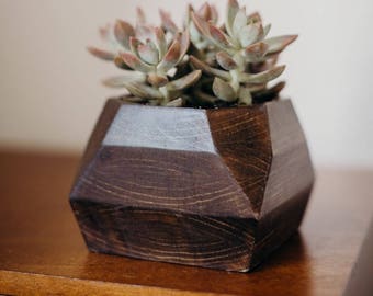 Handmade Wood Succulent Planters 4" Hole - Modern Succulent Pots - Geometric Wood Planters