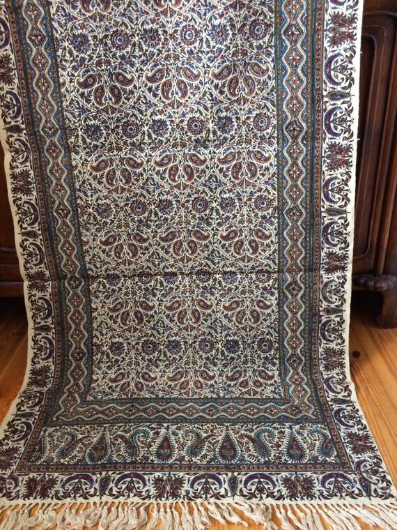 Original block printed Table runner, traditional handmade textile 60 inches with natural dyes and tassels , floral textile , wedding gift