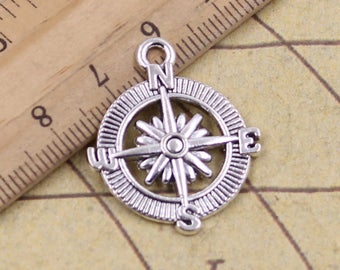 10 PCS 24 MM Compass Charms Antique Silver Charm Pendants Y10578