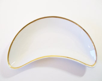 Ironstone Crescent Dish, Powell Bishop Bone Dish, Antique English Ironstone