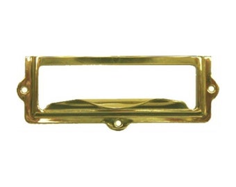 Card Holder - Stamped Brass Card Holder with Pull for Card Catalog or File Cabinet