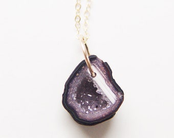 Lavender Geode Druzy Gold Necklace OOAK