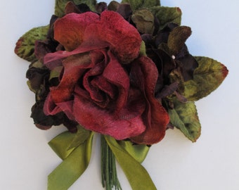 velvet rose and hydrangea posy. velvet flowers. millinery flowers.