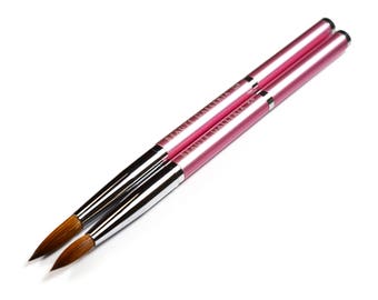 2pcs 100% Kolinsky Sable Round Acrylic Nail Brush Set (Size 8 and 12) Metal Handle Manicure Nail Art Tool
