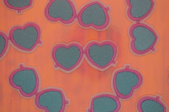 Pink and Blue Heart Shaped Sunglasses Iron on Patch