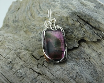 Non-Tarnish Silver Wire Wrapped Dichroic Glass Pendant
