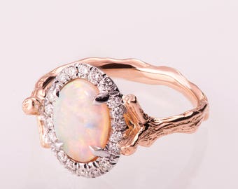 14K Vintage Rose Gold Engagement Ring Center Is A Round Opal