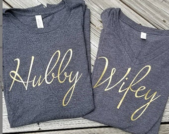 Hubby Wifey Shirts, Wifey Hubby Shirt, Wifey Shirt, Newlywed Shirts,Just Married Shirts,Honeymoon Shirts,Wedding Shirts,Hubby Wifey, HWGold