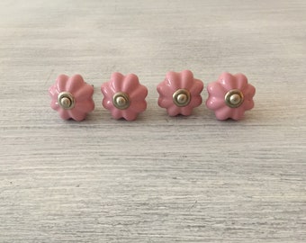 Drawer Pulls Ceramic Glass Knobs Flowers Cabinet Handles Pink