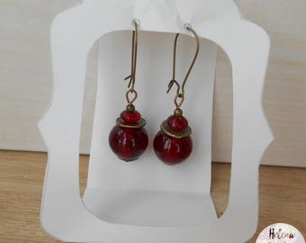 Ethnic earrings Ruby red glass beads