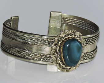 BIG Southwestern Navajo Style Nickel Silver Turquoise Bracelet Cuff