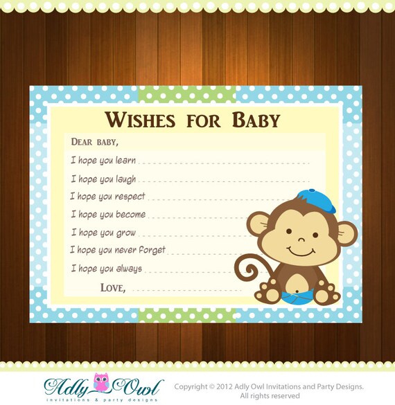 Boy Monkeys Baby Shower Wish and Advice Card Printable DIY