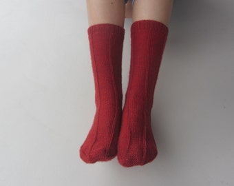 Hand Knit Woman's Red Socks - Mid calf- U.S Shoe Size 7, 8, 9.