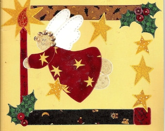Vintage 1996 Holiday Country Borders Iron-On Fabric Applique Kit 73109, Angel Light. Angel, Stars, Holly, Country Border.