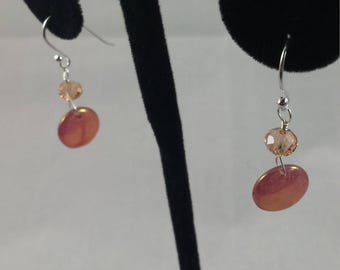 Rose Gold Coated Glass Discs on Sterling Silver Hooks