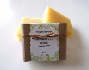 Handmade Lemongrass Sage Soap, Cold Process Soap, Vegan Soap 4.5oz