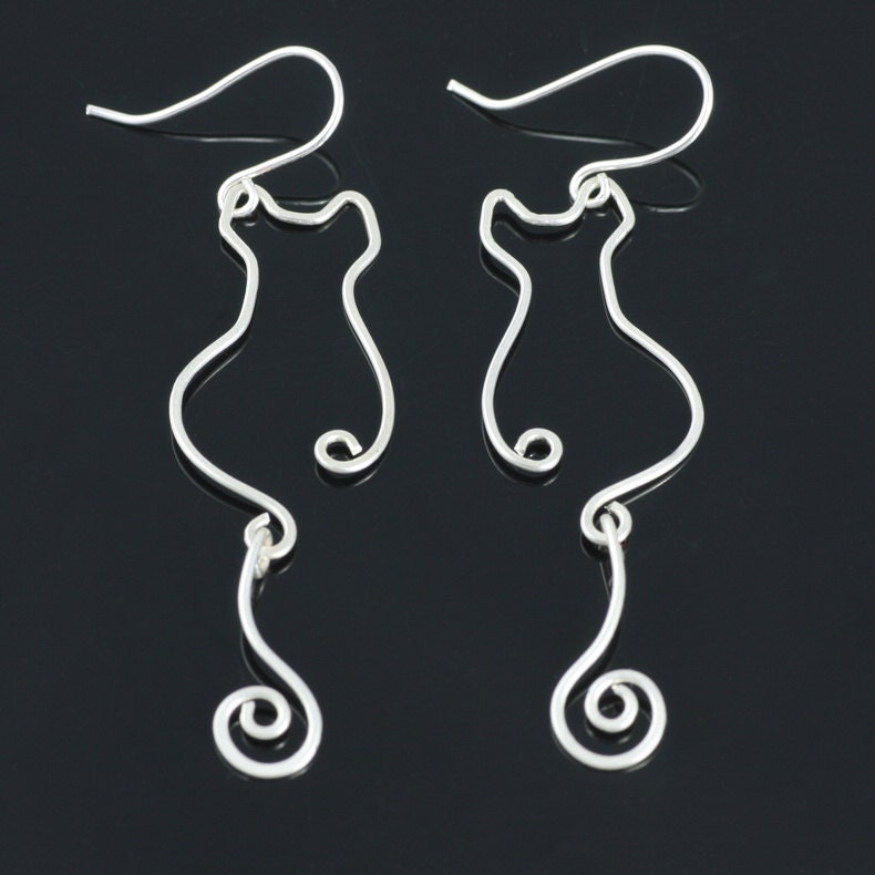 Sterling Silver Cat Dangling Earrings Free Us Shipping 