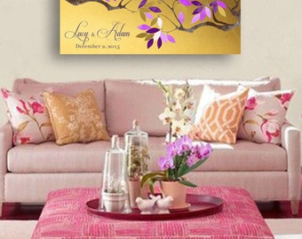Guestbook birds in love. Gold & purple. 100 signatures. No shipping cost Choose the color and number of signatures File ready for printing