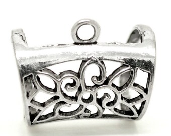 x 1 large flower antique silver metal scarf bail