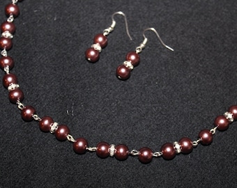 Burgundy Pearl Necklace Set