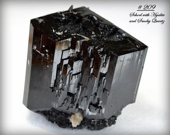 CC - Super-Nice, LUSTROUS, Well-Terminated, Erongo Black Beauty Schorl Tourmaline Crystal, with Green-FLUORESCENT Hyalite Opal, from Namibia