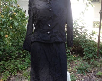 black silk suit, 1950s, size small