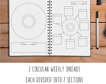 Bullet Journal Printable - Circular Weekly Spread - Dotted Grid