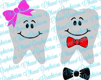 Cute Boy & Girl Teeth SVGs for Tooth Fairy Bags with Bowtie and Bow